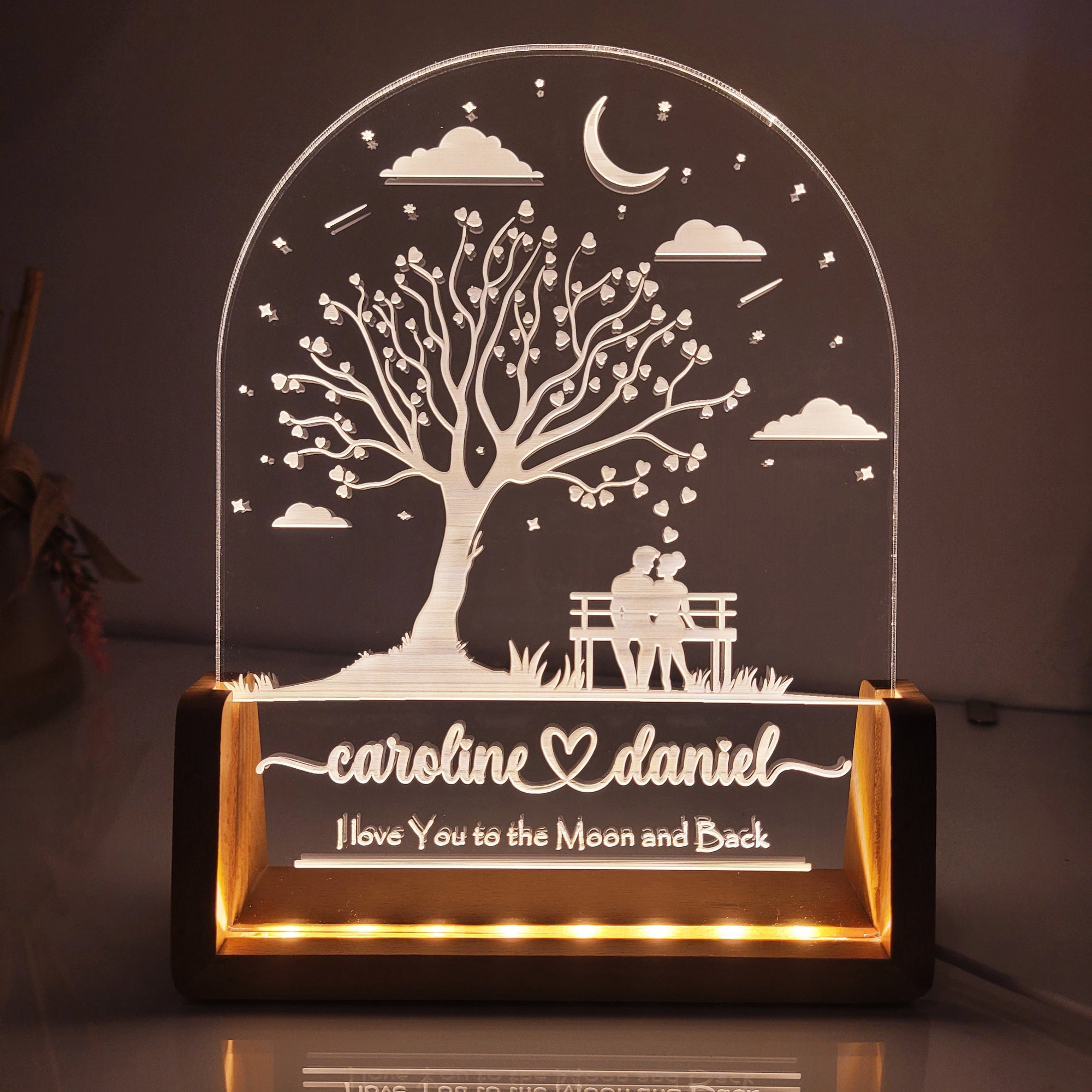 Personalized Night Light, Romantic Couple, Desk Name Plate Night Light, Anniversary Gift, Gift for Him/Her, Birthday Gift