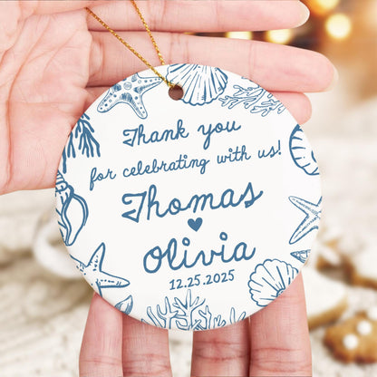 Personalized Thank You Wedding Guests Ornament, Custom Beach Wedding Ceramic Ornament, 2025 Wedding Favor, Thank You Gift For Wedding Guests