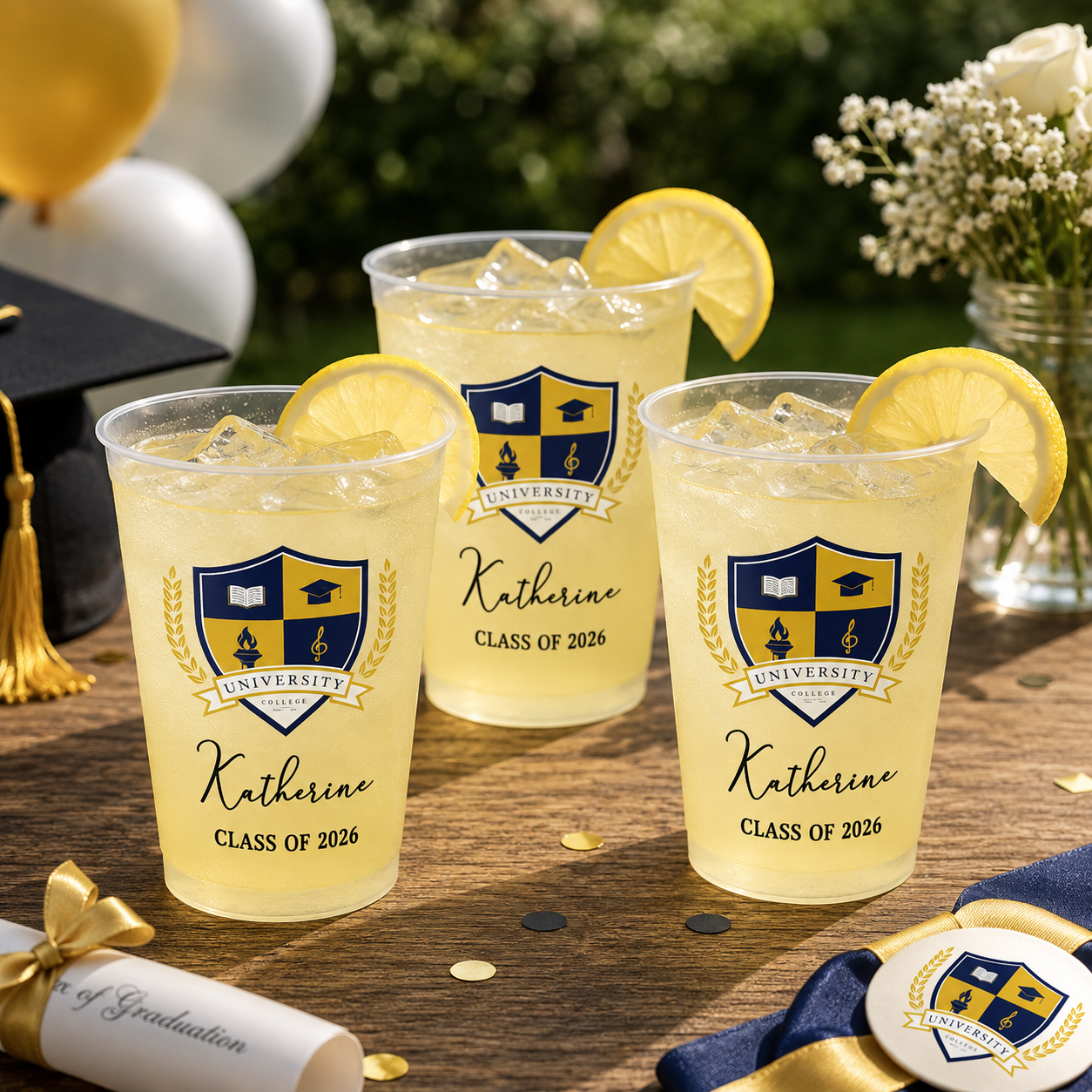 Custom Photo University Logo Graduation - Personalized Frosted Cups - Graduation Drinkware, Party Favor Cup