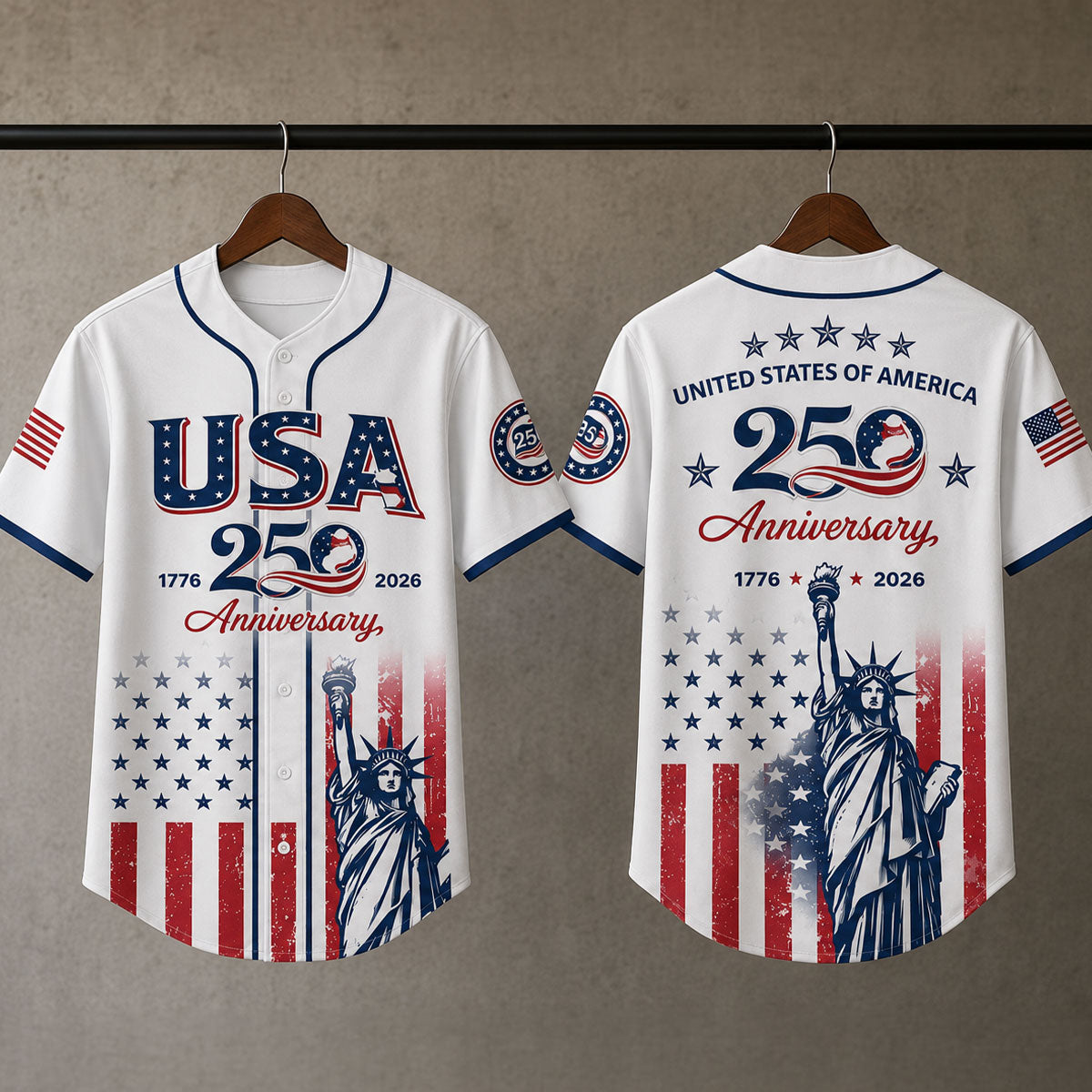 USA 250th Anniversary Patriotic Statue of Liberty Baseball Jersey Shirt