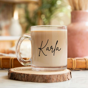 Custom glass mug, personalized glass coffee mug, aesthetic mug, clear glass mug, monogram glass mug, Bridesmaid glass mug, Named mug