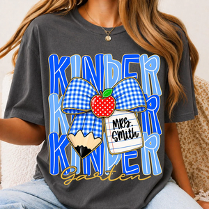 Preppy Back To School, Blue Gingham Pencil Bow, Custom Teacher Team, Pre-K To Fourth Grade Team