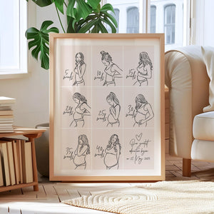 Custom Pregnancy Line Art - Personalized Canvas - Gift For Pregnant Mom, Mother's Day Gift