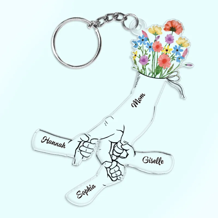 Hand In Hand Wild Flower Mom & Kids - Personalized Acrylic Keychain - Gift For Mom, Mother's Day, Birthday Gift