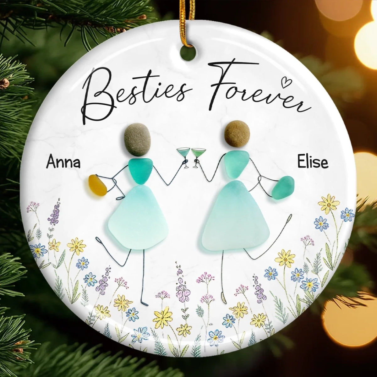 Sea Glass Besties Sisters - Personalized Ornament - Christmas Gift For Besties, Sisters, BFF
