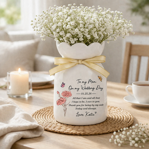 Personalised Mother of the Bride Flower Vase, Custom Mother's Day Floral Ceramic Vase for Mother of the Bride and Groom, Wedding Favor Gifts
