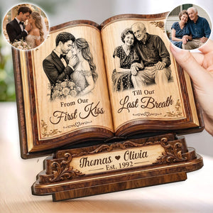 Custom Photo Wooden Plaque - Personalized Anniversary Wedding Gifts For Husband And Wife, Him And Her - Forever Starts With Us