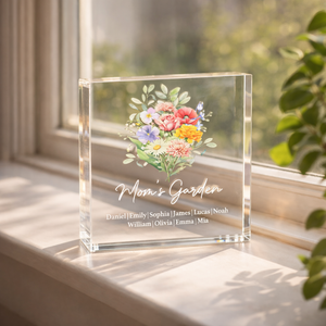 Family Birth Flower Bouquet Flowers - Personalized Acrylic Plaque - Gift For Mom, Grandma, Family