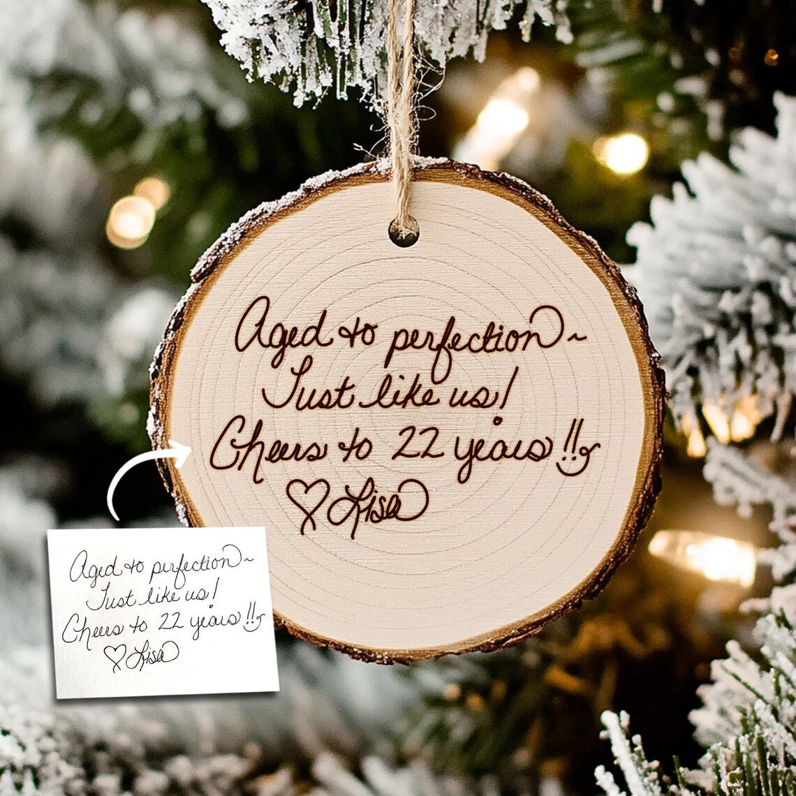 Personalized Handwritten Wood Ornament, Custom Actual Handwriting Photo Ornament, Anniversary Couple Ornament, Unique Dad Mom Memorial Gifts