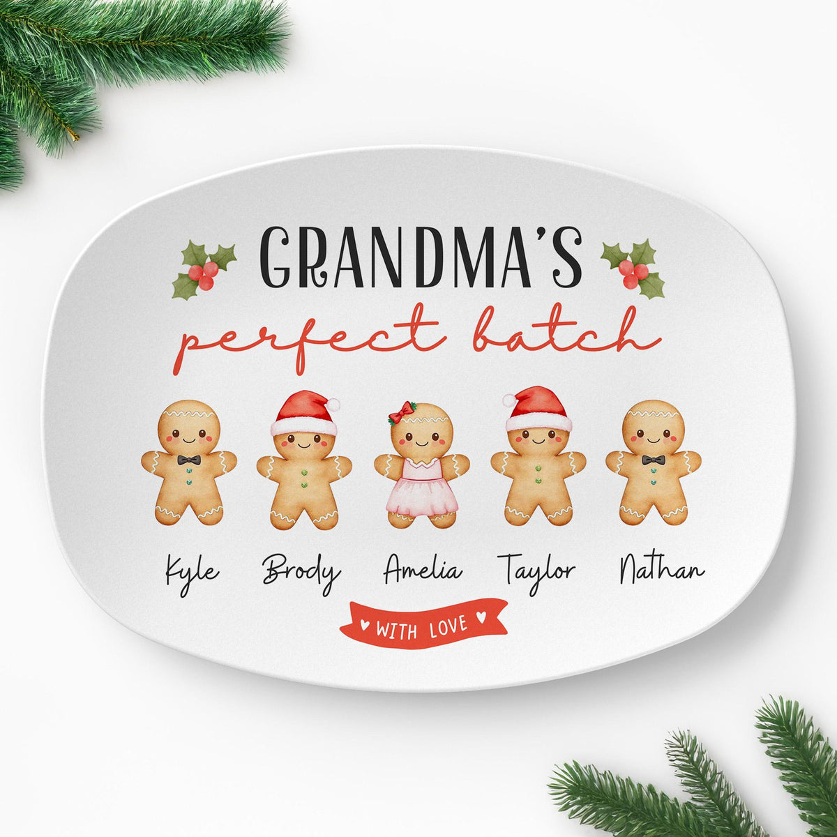 Personalized Christmas Platter for Grandma, Custom Grandma's Perfect Batch Gingerbread with Grandchildren's Names, Holiday Gift Nana Mimi