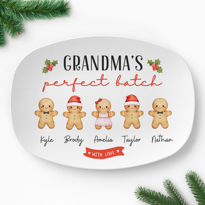 Personalized Christmas Platter for Grandma, Custom Grandma's Perfect Batch Gingerbread with Grandchildren's Names, Holiday Gift Nana Mimi