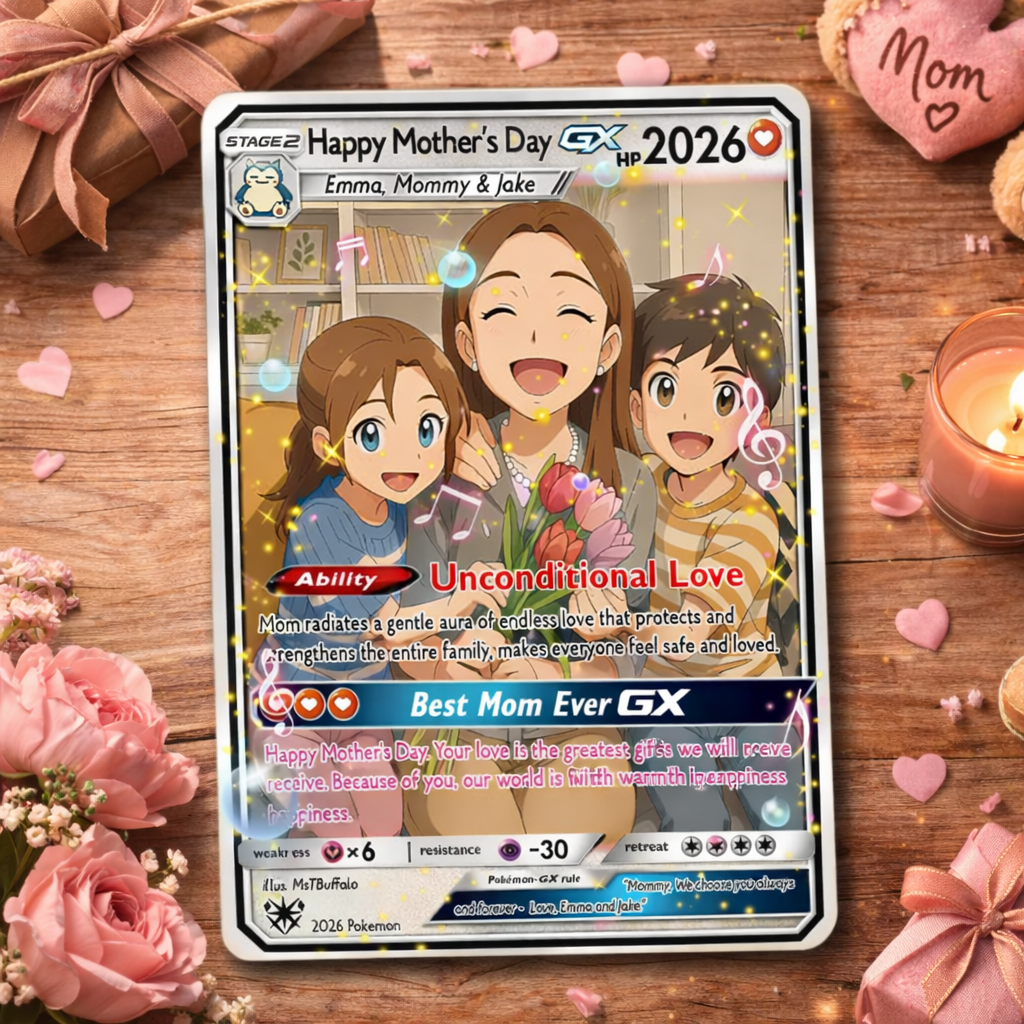 PKM Mother's Day Card, Custom Photo Art Card, Best Mom Wallet Card, Personalized PKM Gift for Mum, Gift From Kids, New Mom Gift