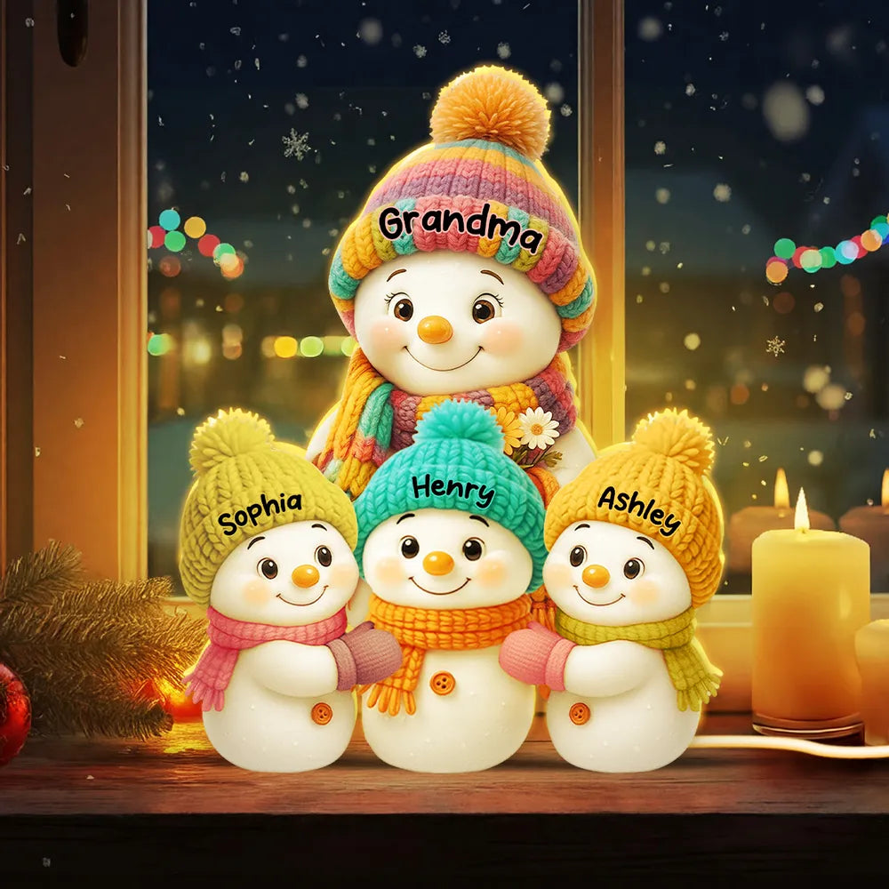 Snowman Mom Grandma and Grandkids - Personalized Acrylic Light Box - Christmas Gift for Grandma