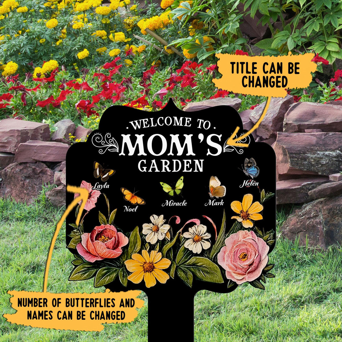 Personalized Garden Sign, Custom Mom's Garden Plaque, Butterfly Name Stake, Outdoor Yard Decor, Flower Sign, Family Gift, Nana's Blessings