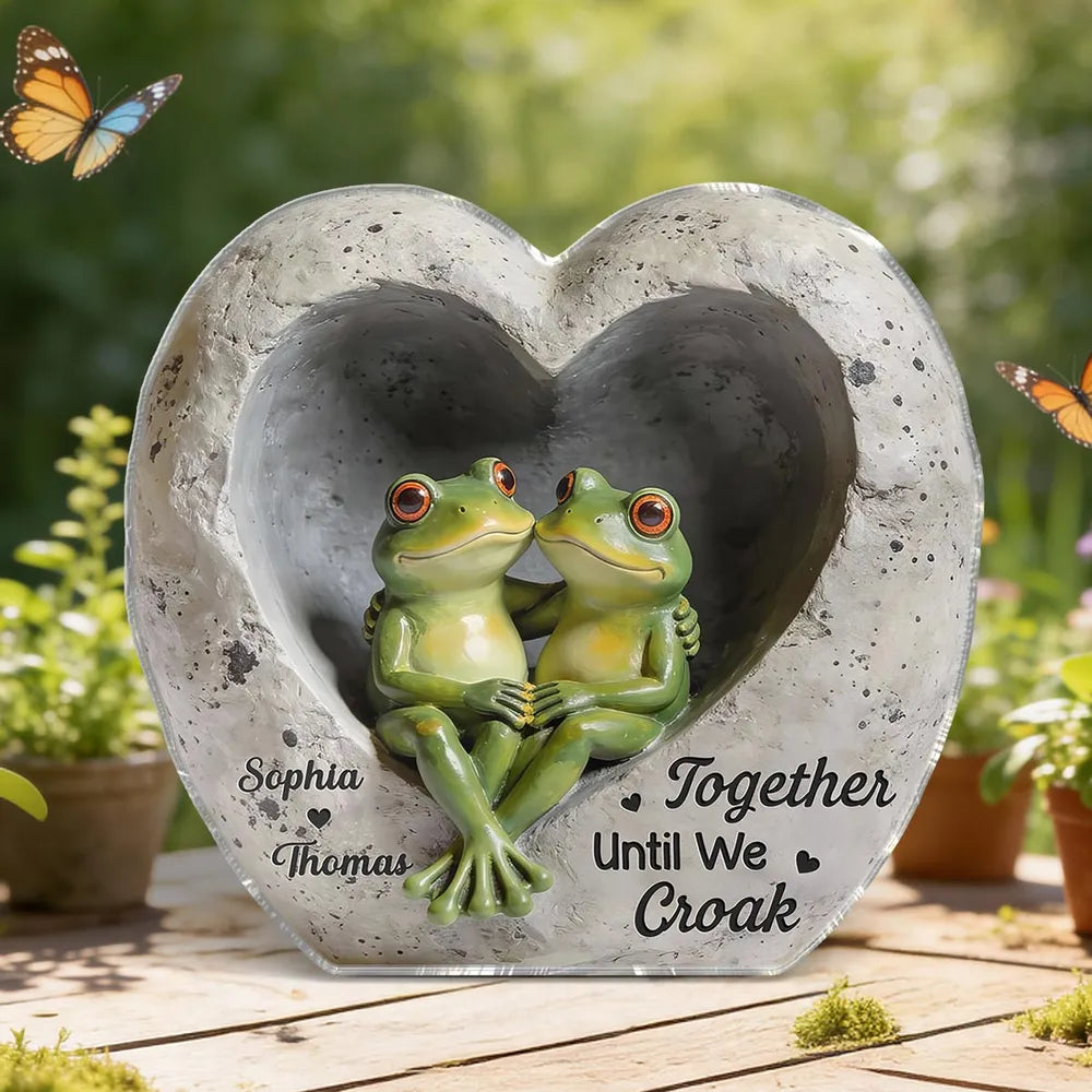 3D Effect Cottagecore Retro Aesthetic Frog Couple - Personalized Acrylic Block - Valentine's Day, Anniversary Gift For Couple