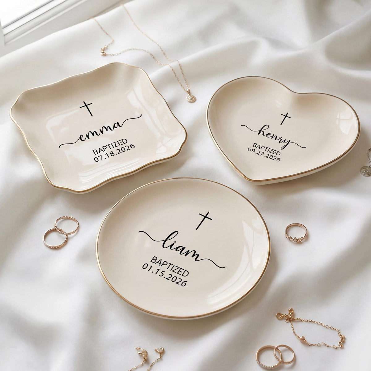 Personalized Baptism Keepsake for Her | Custom Cross Jewelry Dish| Religious Baby Gift Christening Favor
