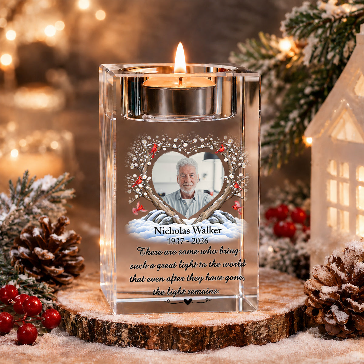 Custom Photo Planted To Celebrate A Life Well Lived - Personalized Crystal Candle Holder