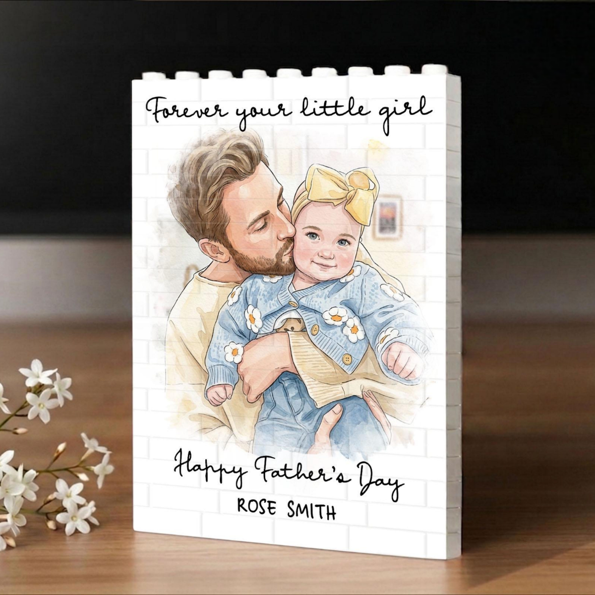 Personalized Watercolor Portrait Building Blocks, Gift for Dad, Best Dad Gift, Custom Daddy and Me, First Fathers Day Gift for Husband