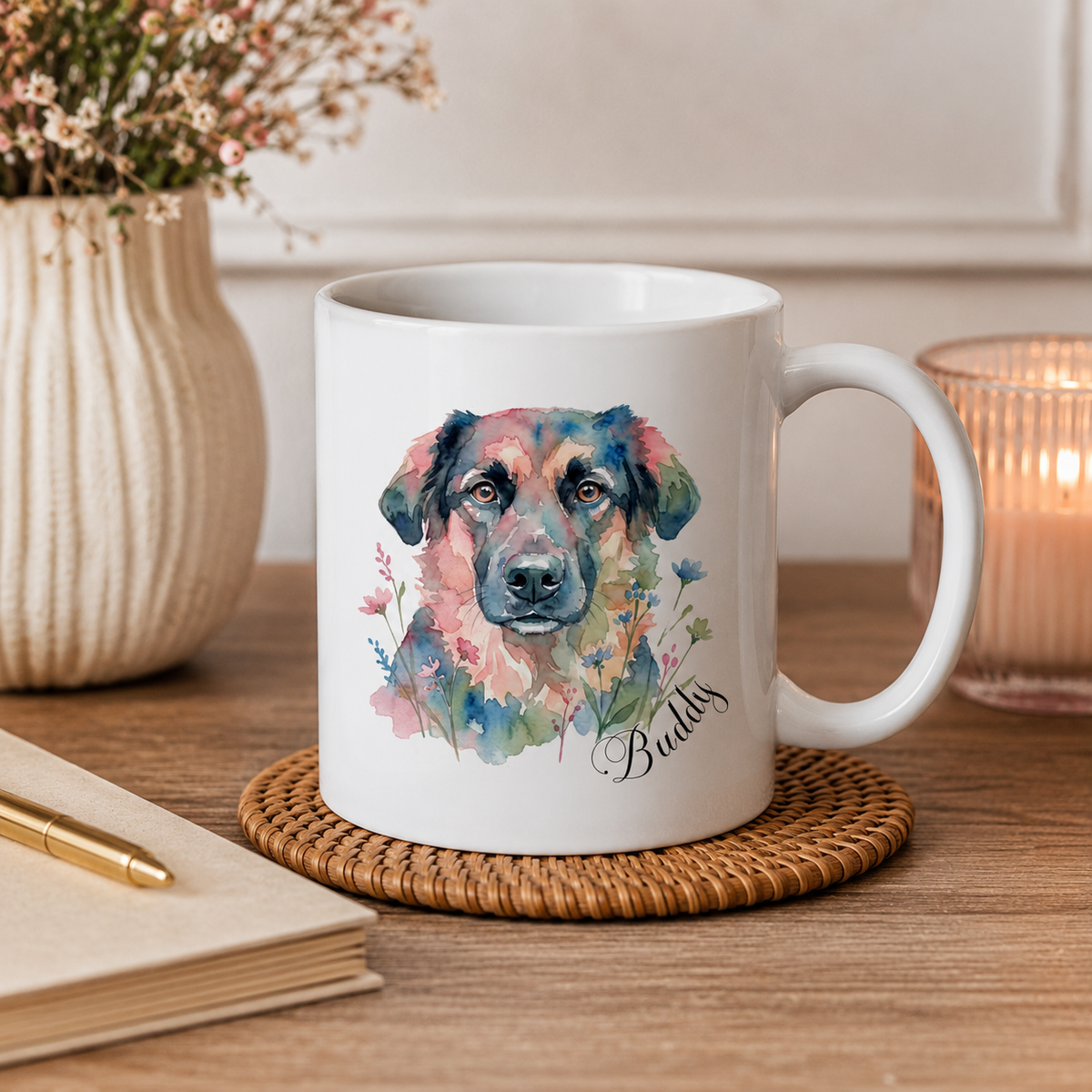 Custom Pet Portrait Mug Personalized Dog Watercolor Coffee Mug with Pet Name Gift for Dog Lovers