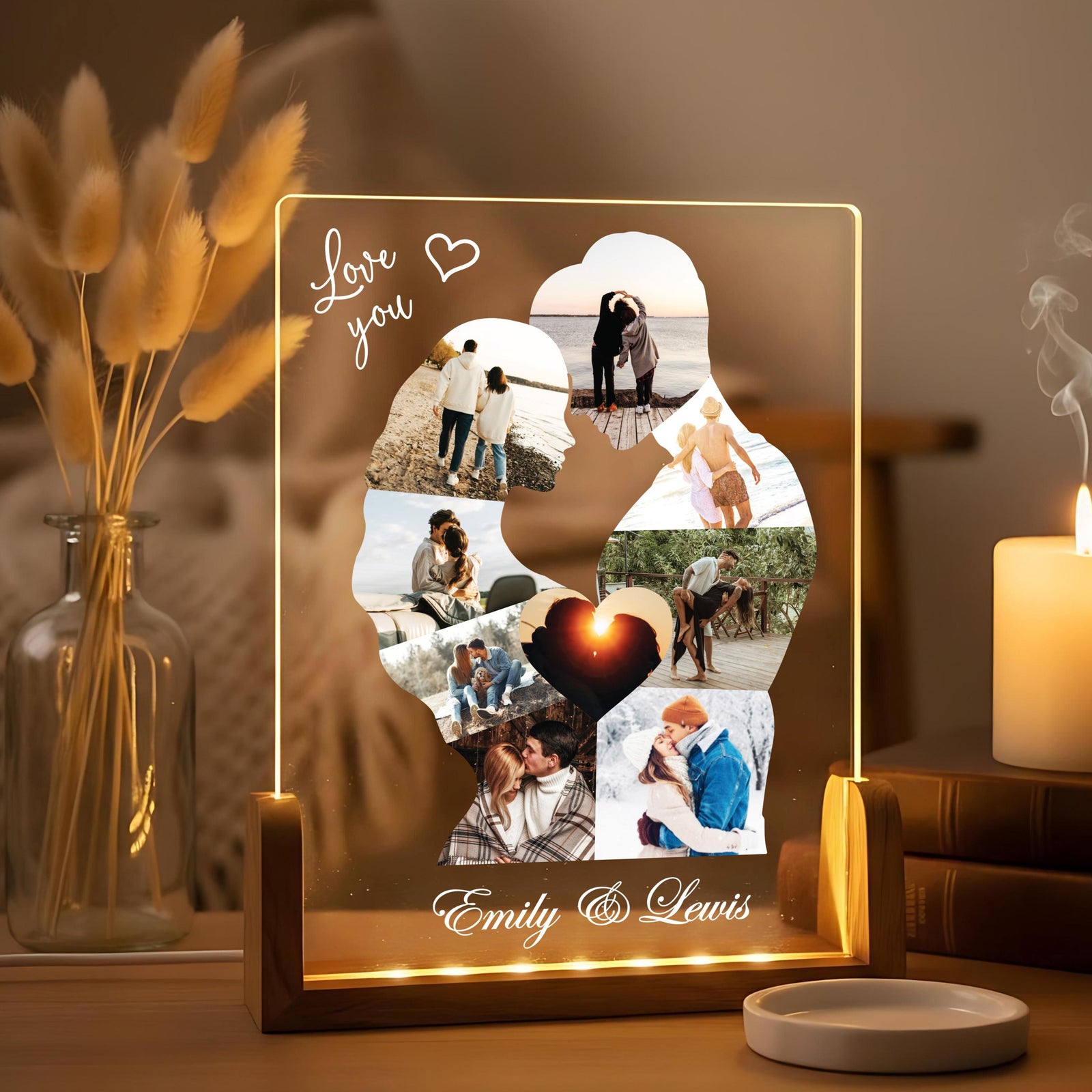 Personalized Silhouette Photo Night Light - Custom Anniversary Gift for Couple - Acrylic Photo Plaque - Unique Gift for Him or Her