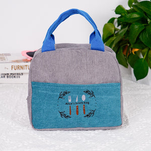 Personalized Corduroy Embroidered Lunch Bag, Custom Embroidered Lunch Bag, Reusable Lunch Bag, Custom Lunch Bag, Children's Lunch Bag