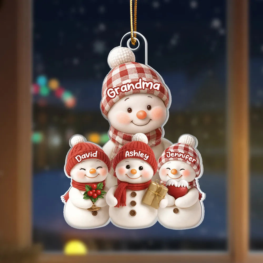 Christmas Holiday Snowman Grandma and Grandkids - Personalized Acrylic Ornament - Christmas Gift for Grandma, Grandkids