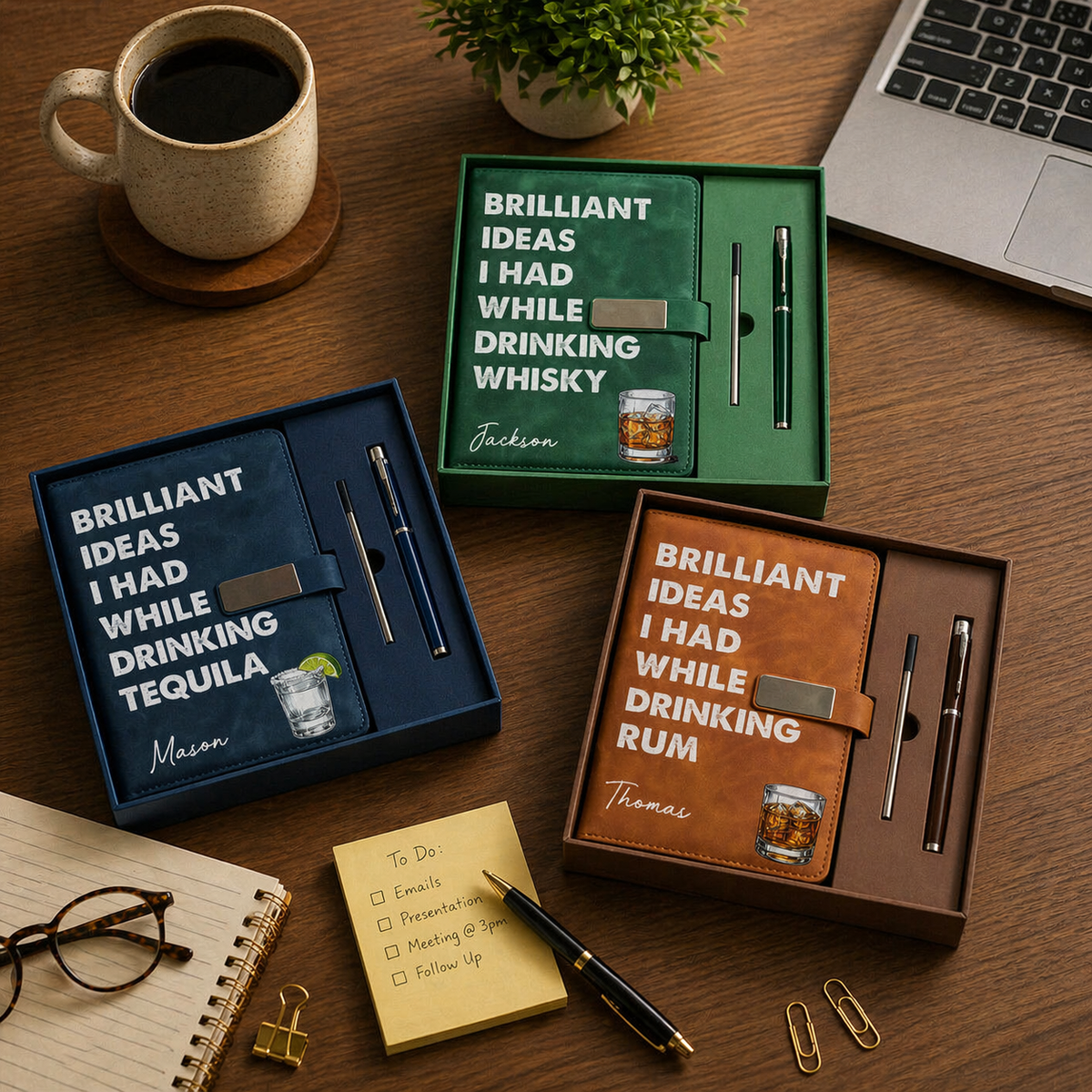 Brilliant Ideas I Had While Drinking - Personalized Notebook Pen Set - Gift For Writer, Office Gift, Gift For Friends
