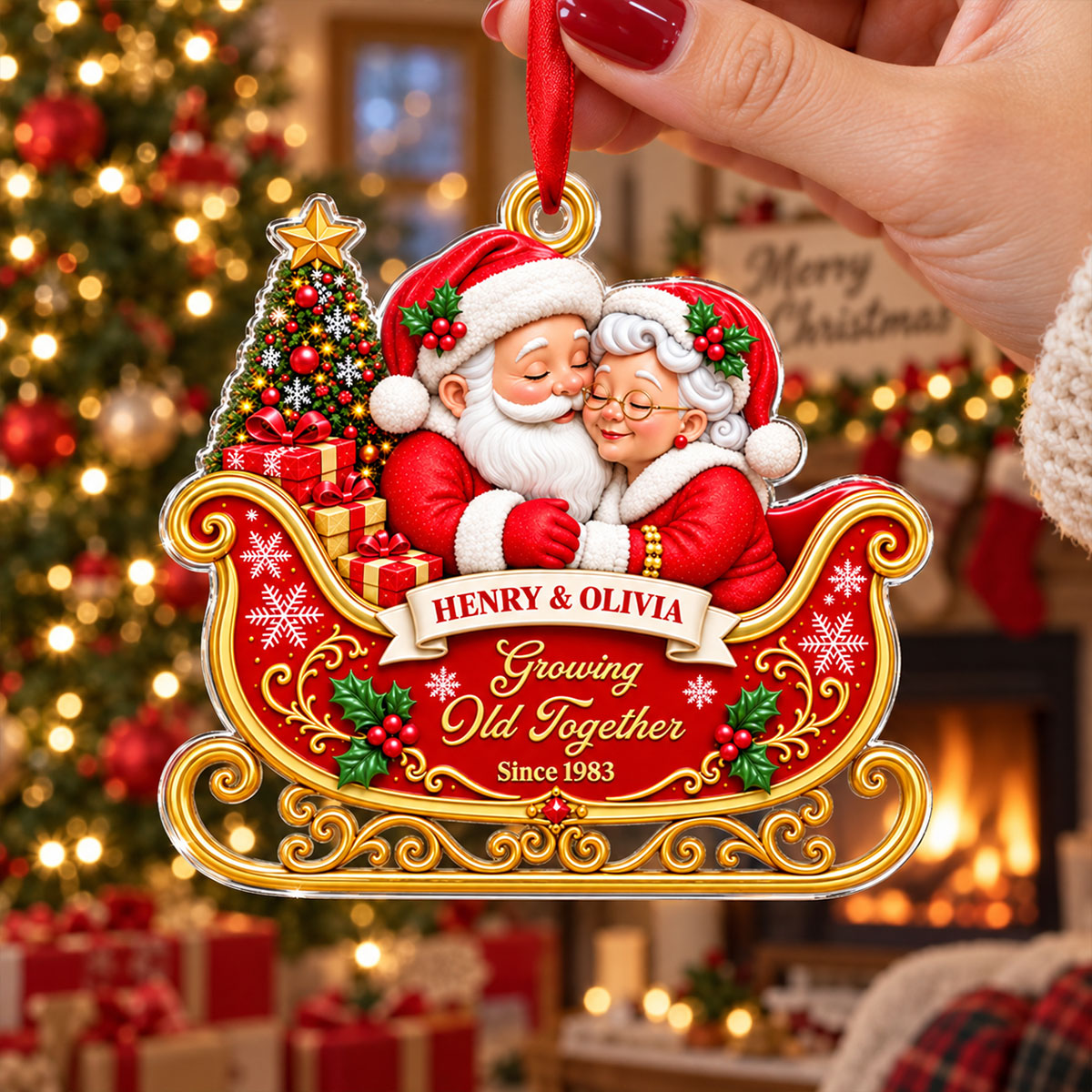 Growing Old Together Acrylic Christmas Ornament - Personalized Couple Gifts