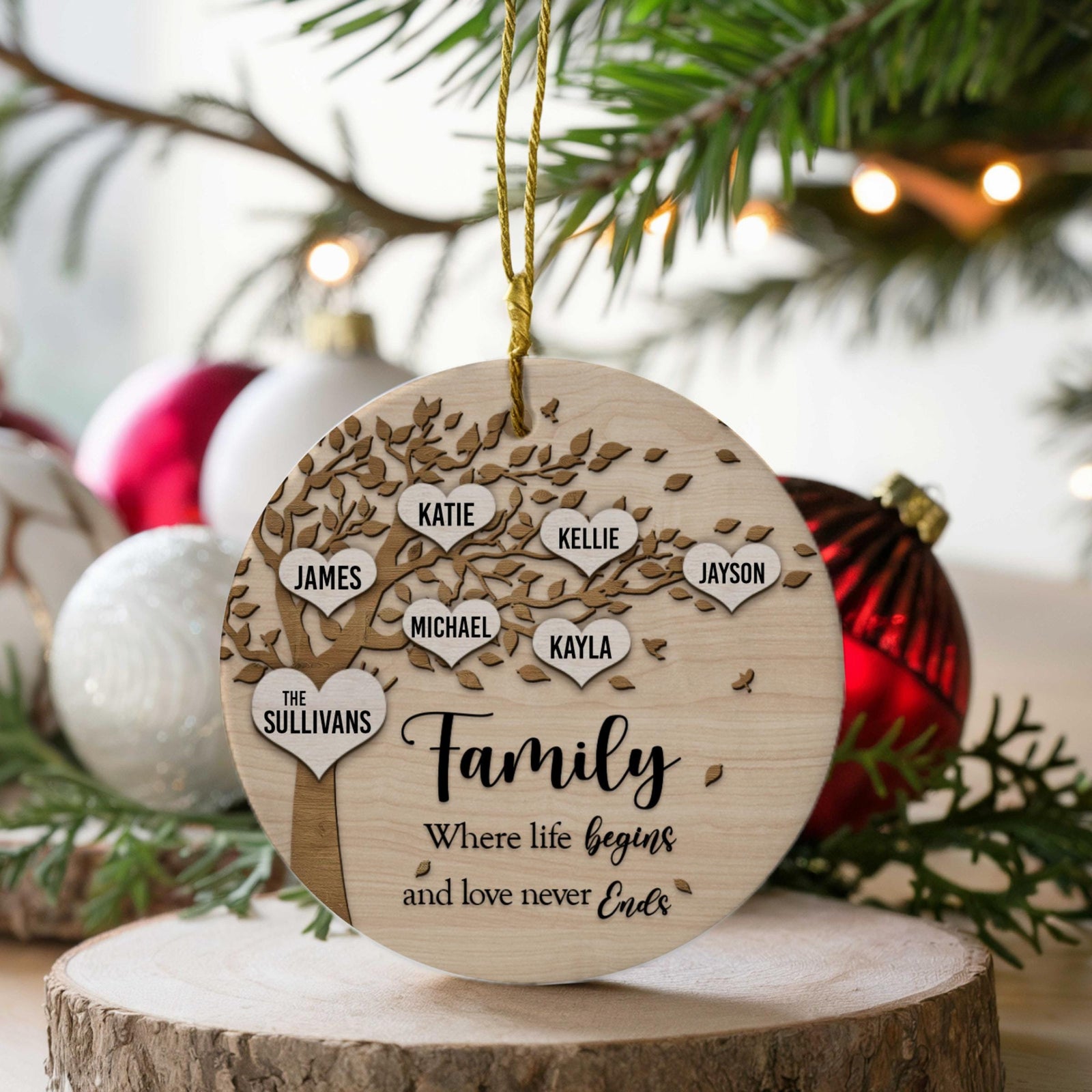 Family Where Life Begins and Never Ends - Personalized Christmas Ornament - Christmas Gift For Family