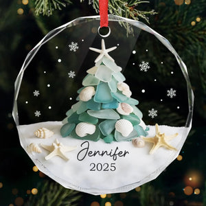 Christmas Coastal Sea Glass - Personalized Crystal Ornament - Christmas Gift For Sister, Friend, Family