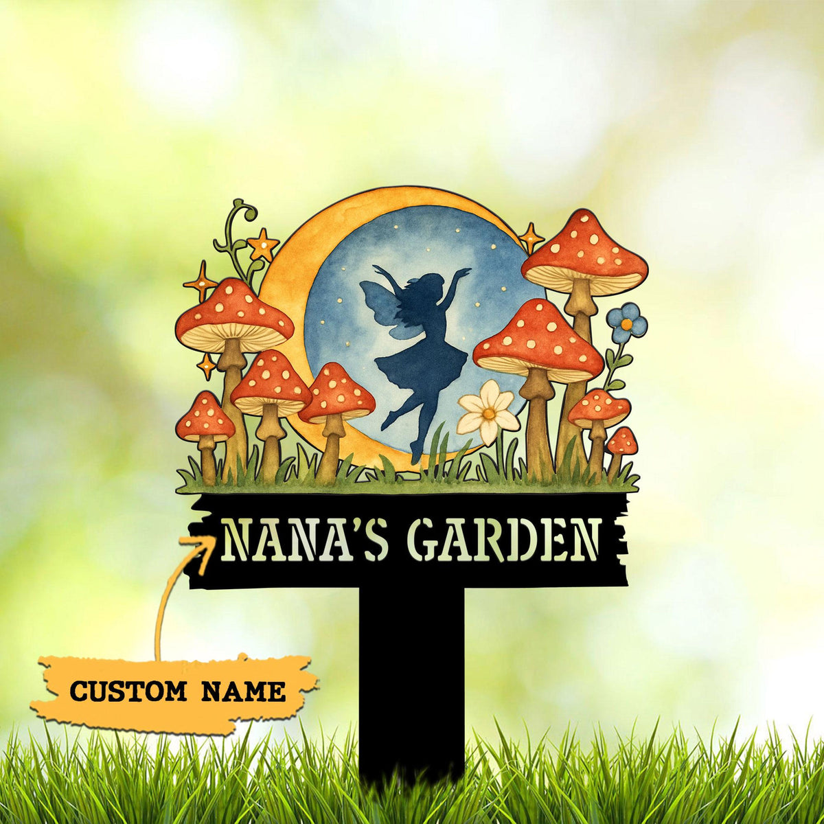 Custom Fairy Garden Stake, Fairy Metal Garden Sign, Mushroom Yard Sign, Gardener Gift, Gift for Her Mother's Day, Nana's Blessings