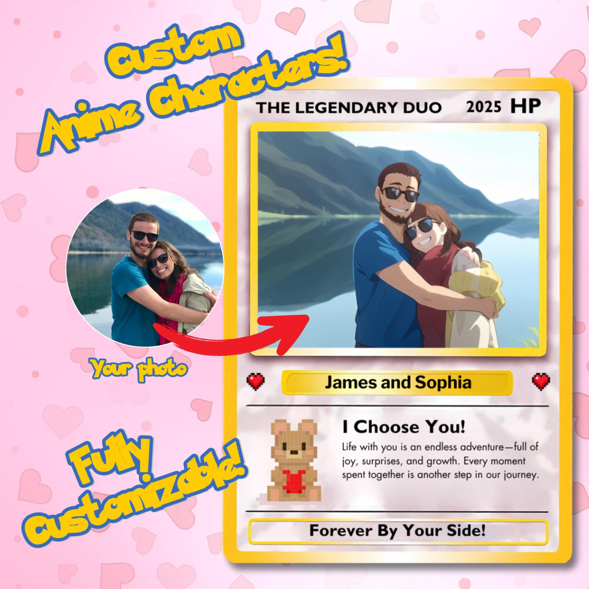 Custom Poke Card Inspired Collectible Gift, Custom Poke Cards, Anniversary Gift For Couple