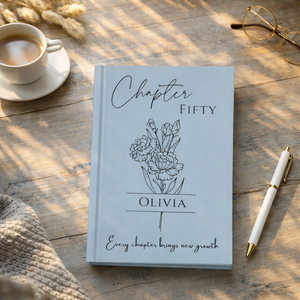 50th Birthday Gift for Her or Him-Chapter 50 Name Journal, Birth Month Flower Notebook, Personalized Birthday Gift for 50 Year Old Daughter