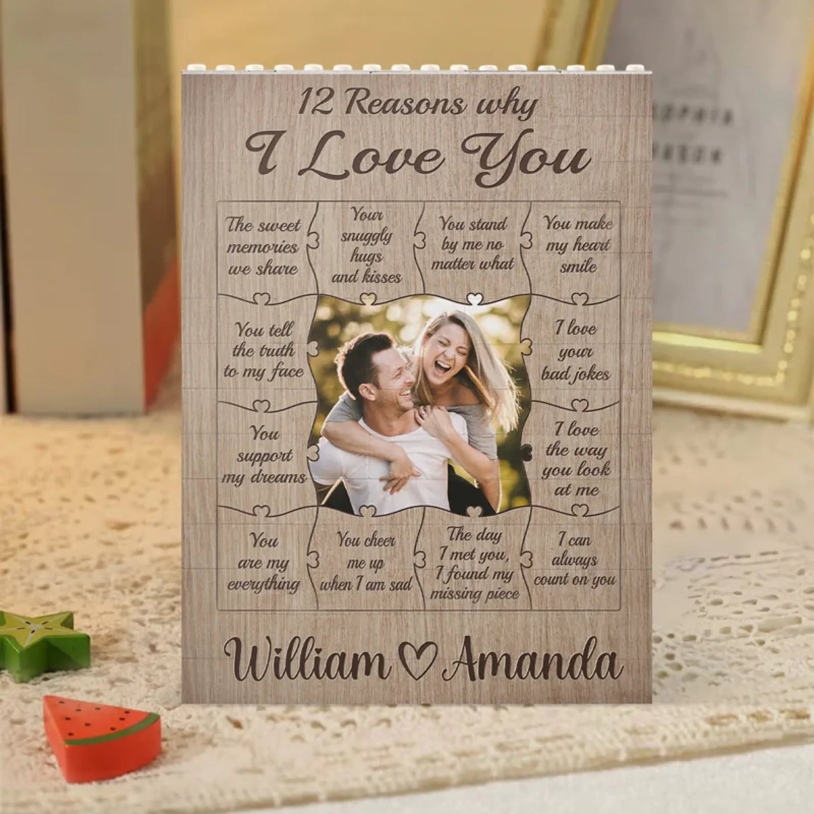 12 Reasons Why I Love You - Personalized Building Block Puzzle - Anniversary Gift, Valentine's Day Gift For Couple