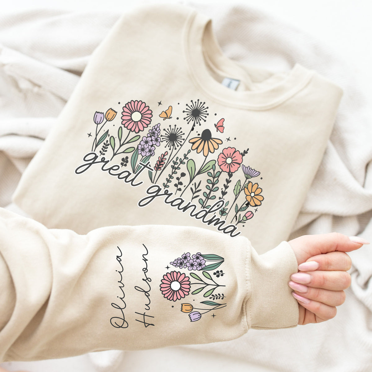Flower Great Grandma With Kids Names - Personalized Apparel - Gift For Grandma