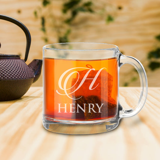 Clear Coffee Mug Monogram, Glass Coffee Mug Custom, Personalized Glass Mug, Tea Cup Glass, Custom Engraved Glass Mug, Coffee Mug Customized