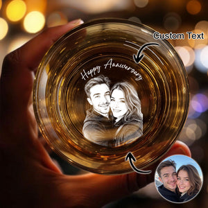 Custom Photo Pencil Sketch Anniversary Couple Portrait - Personalized Engraved Whiskey Glass