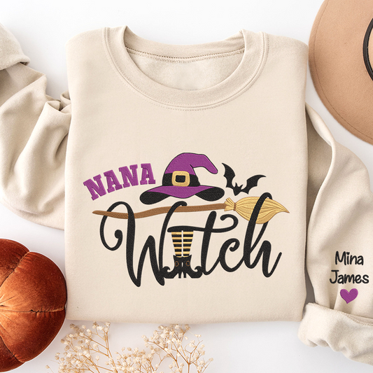 Nana Witch Sweatshirt, Custom Grandma & Kids Halloween Gifts, Gift For Grandma Embroidered Sweatshirt