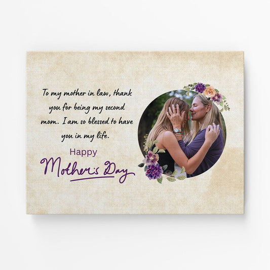 Thank You For Being My Second Mom - Personalized Canvas - Mother's Day Gift For Mother-in-law