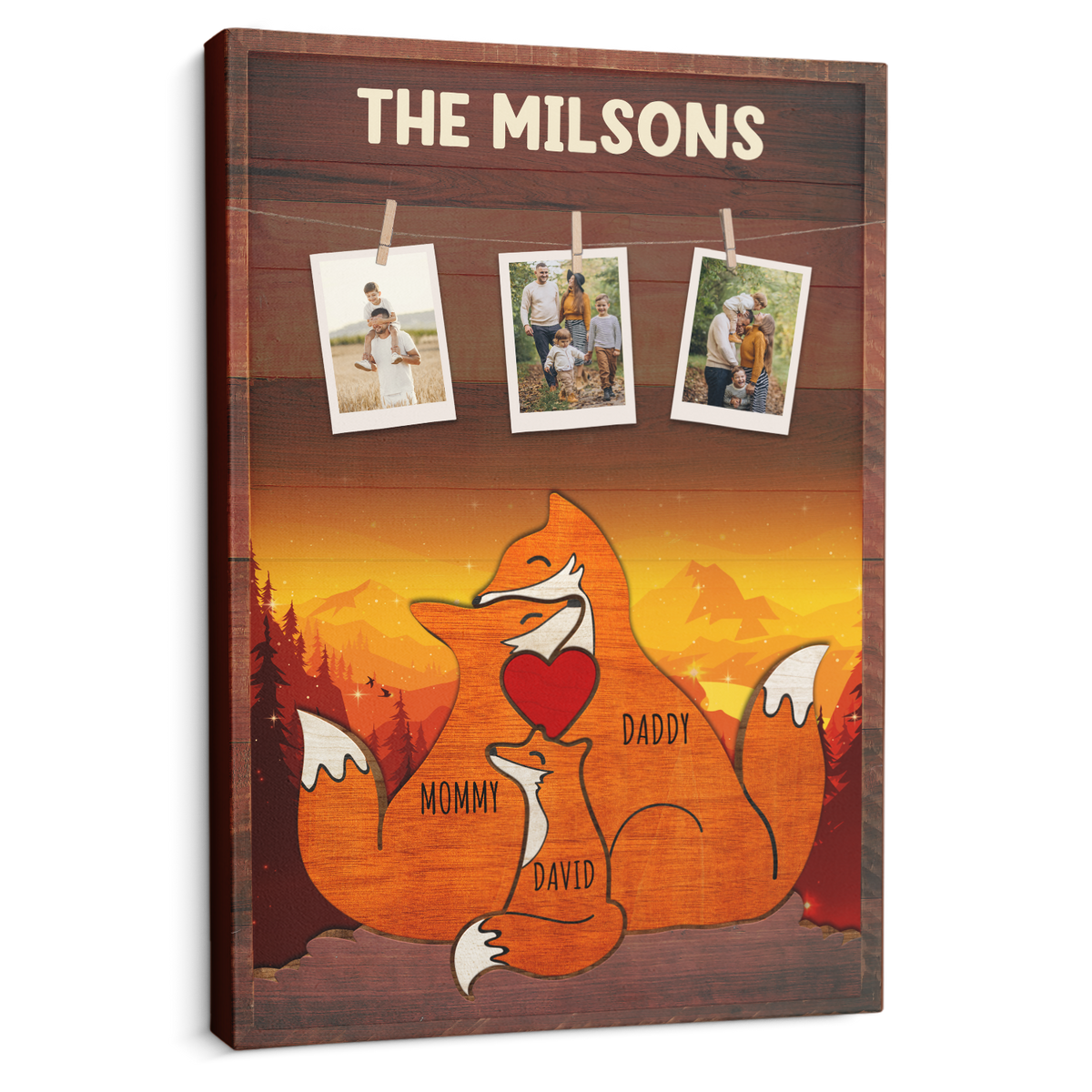 Fox Family Puzzle Style, Custom Family Name - Personalized Canvas - Gift For Dad, Father's Day, Birthday Gift