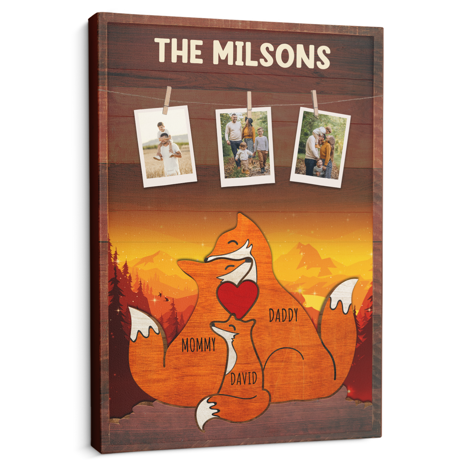 Fox Family Puzzle Style, Custom Family Name - Personalized Canvas - Gift For Dad, Father's Day, Birthday Gift