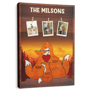 Fox Family Puzzle Style, Custom Family Name - Personalized Canvas - Gift For Dad, Father's Day, Birthday Gift