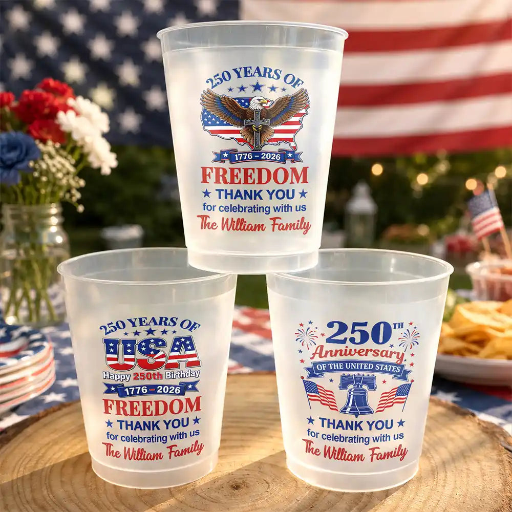 Personalized 250th Anniversary of America Frosted Plastic Cups, Custom USA Freedom Party Cups with Name