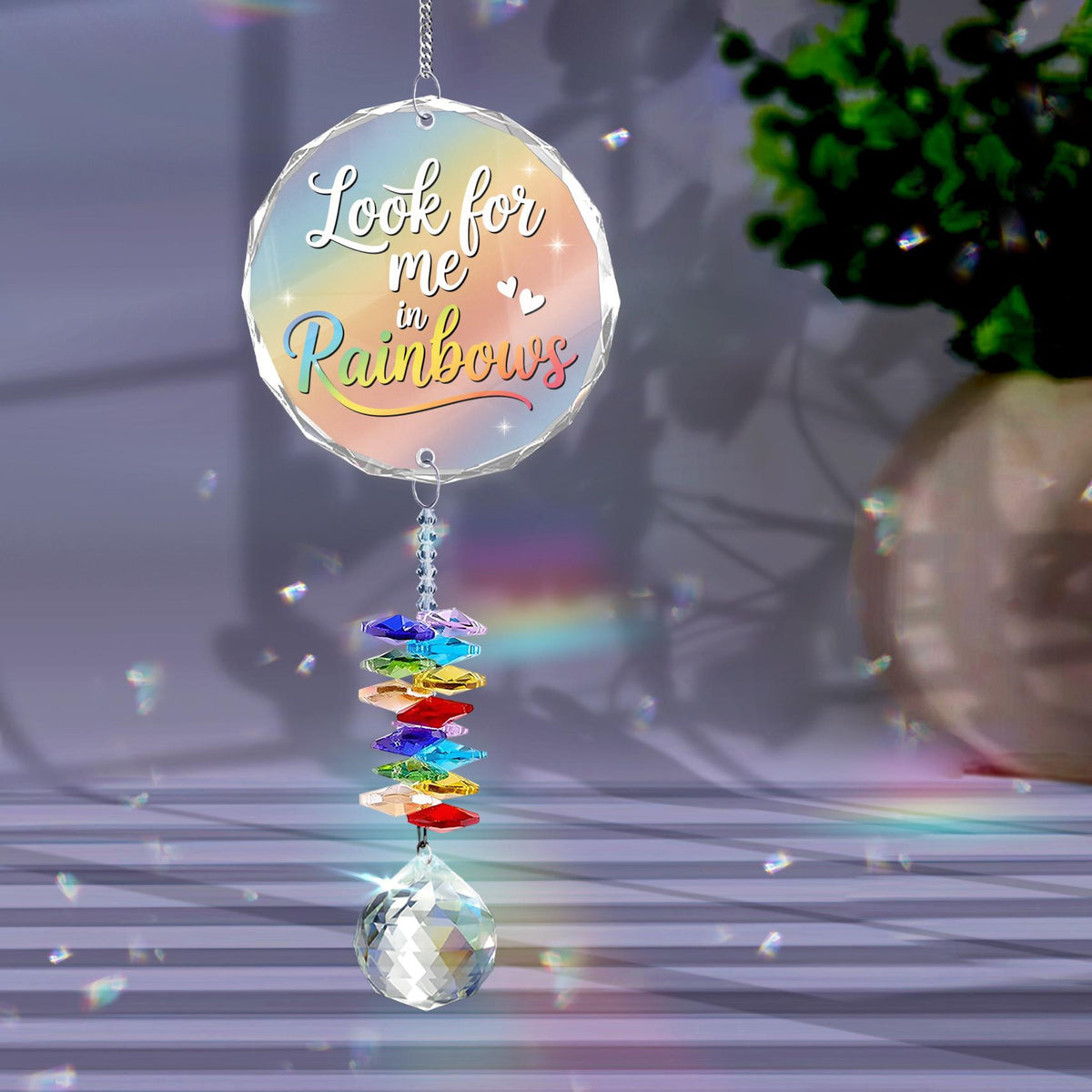 Look for me in Rainbows Personalized Memorial Ornament, Crystal Heart Ornament Sympathy gift, Memorial gift with name, Prism rainbow