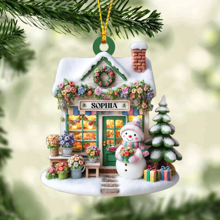 Floral Shop Cute Snowman Personalized Christmas Ornament