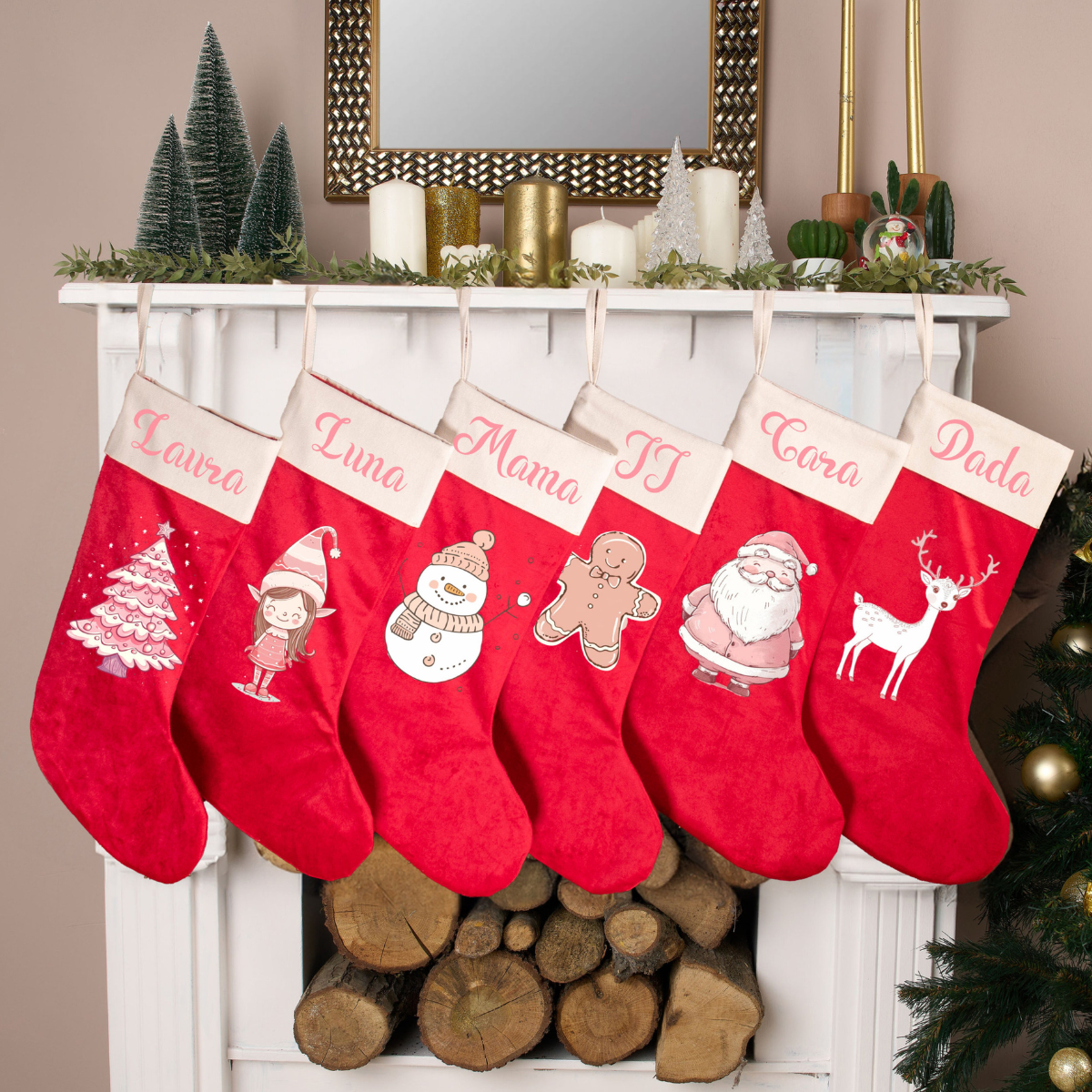 Personalized Christmas Stockings Luxury Velvet Stocking, Stocking for Holiday Applique Stocking with Name for Family Decoration