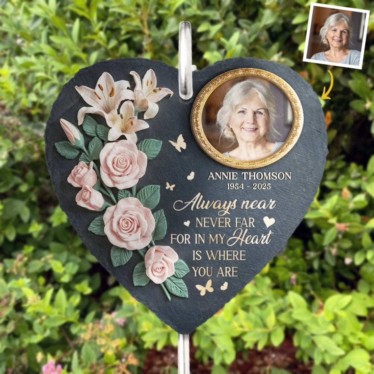 In My Heart Is Where You Are Roses And Lilies - Personalized Slate Plaque - Sympathy Gift For Family Members, Memorial Gift