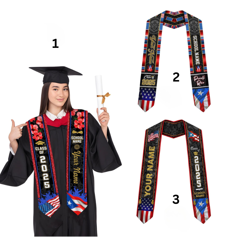 Personalized Puerto Rico Graduation Sash 2025, Puerto Ricans American Flag Graduation Sash 2025, Puerto Rico Graduation Gift Stole 2025