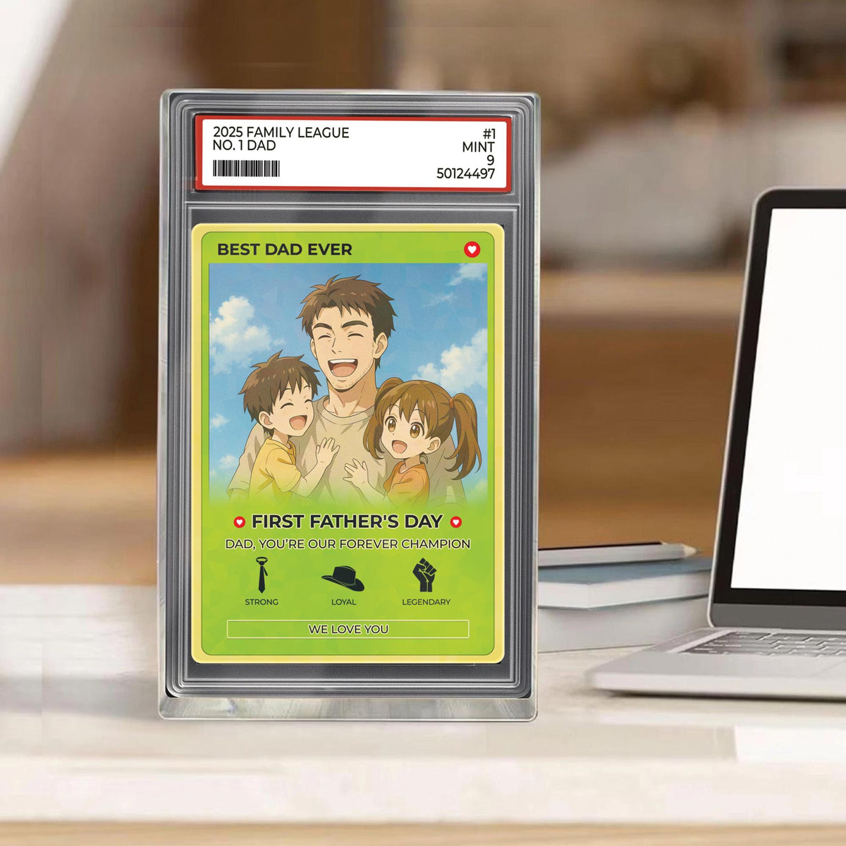 Personalized Anime Acrylic Block for Dad - Father's Day Gift - Custom Trading Card Style Photo Gift from Kids or Wife