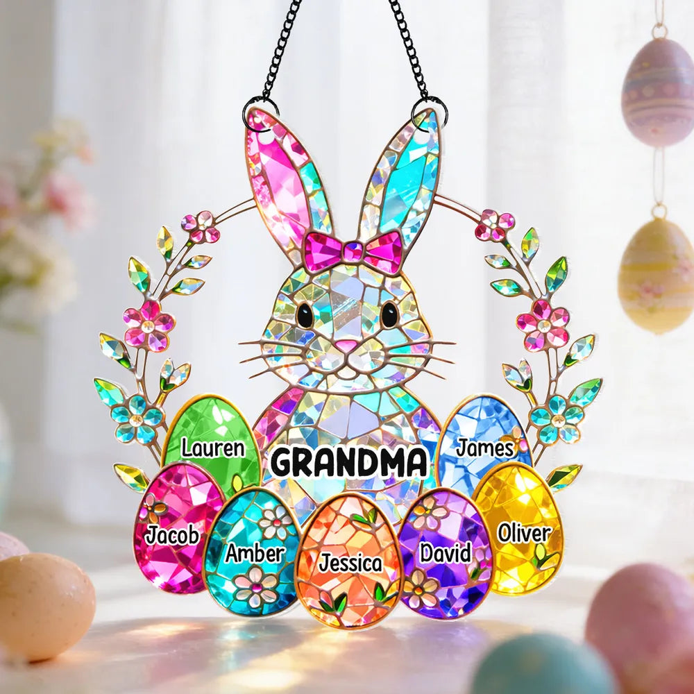 Bunny Grandma Easter Gift - Personalized Acrylic Suncatcher Ornament - Easter Decor for Grandma, Mother's Day Gift for Grandma, Mom, Wife